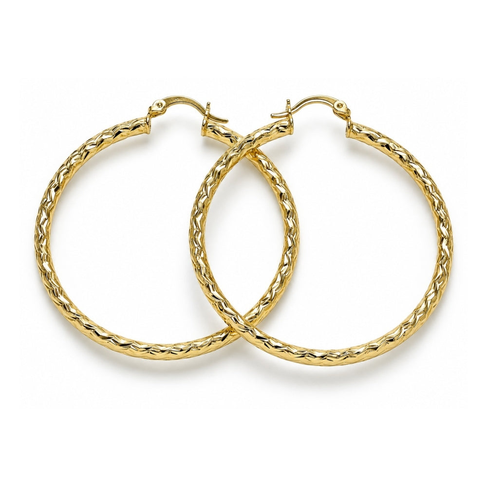 Oro Laminado Large Hoop, Gold Filled Style Diamond Cutting Finish, Golden Finish
