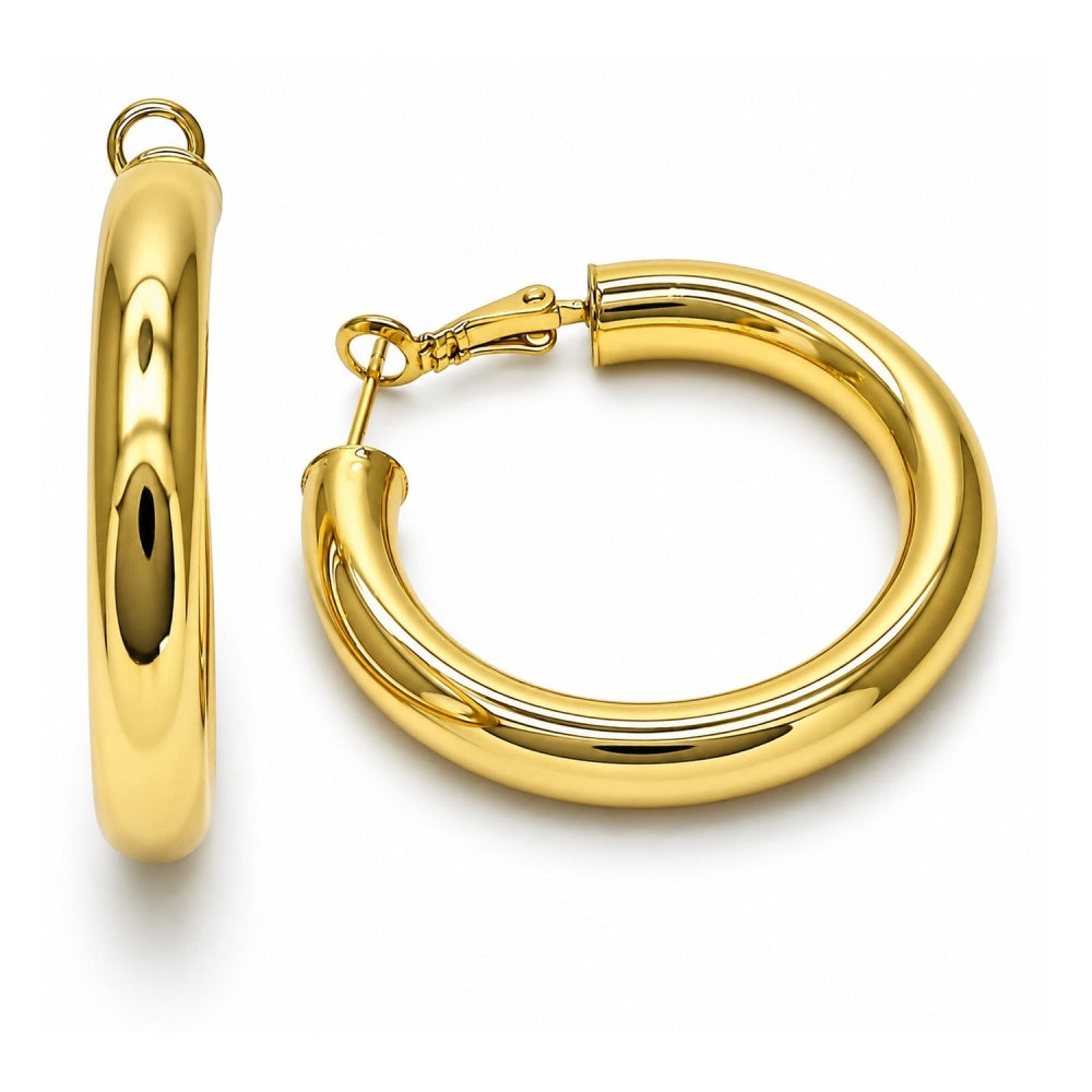 Oro Laminado Medium Hoop, Gold Filled Style Hollow Design, Polished, Golden Finish