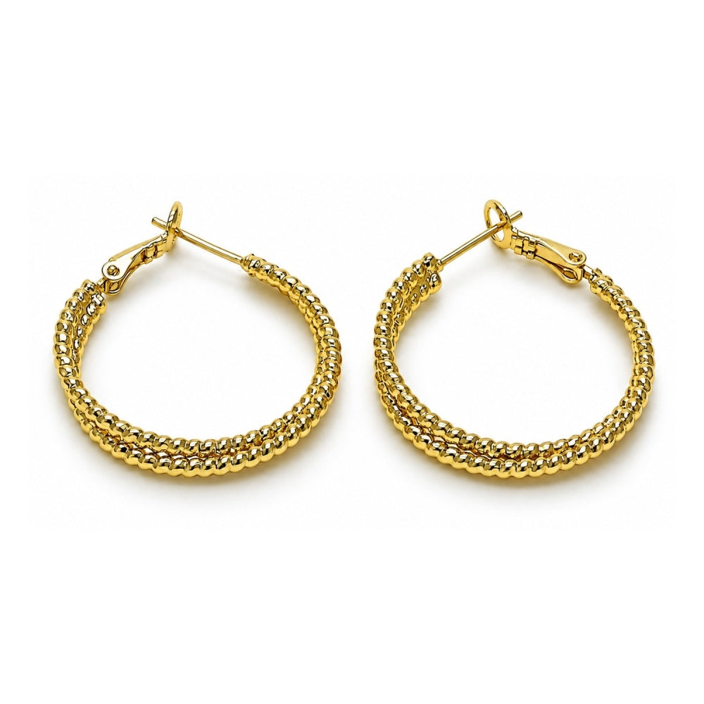 Oro Laminado Medium Hoop, Gold Filled Style Twist Design, Diamond Cutting Finish, Golden Finish
