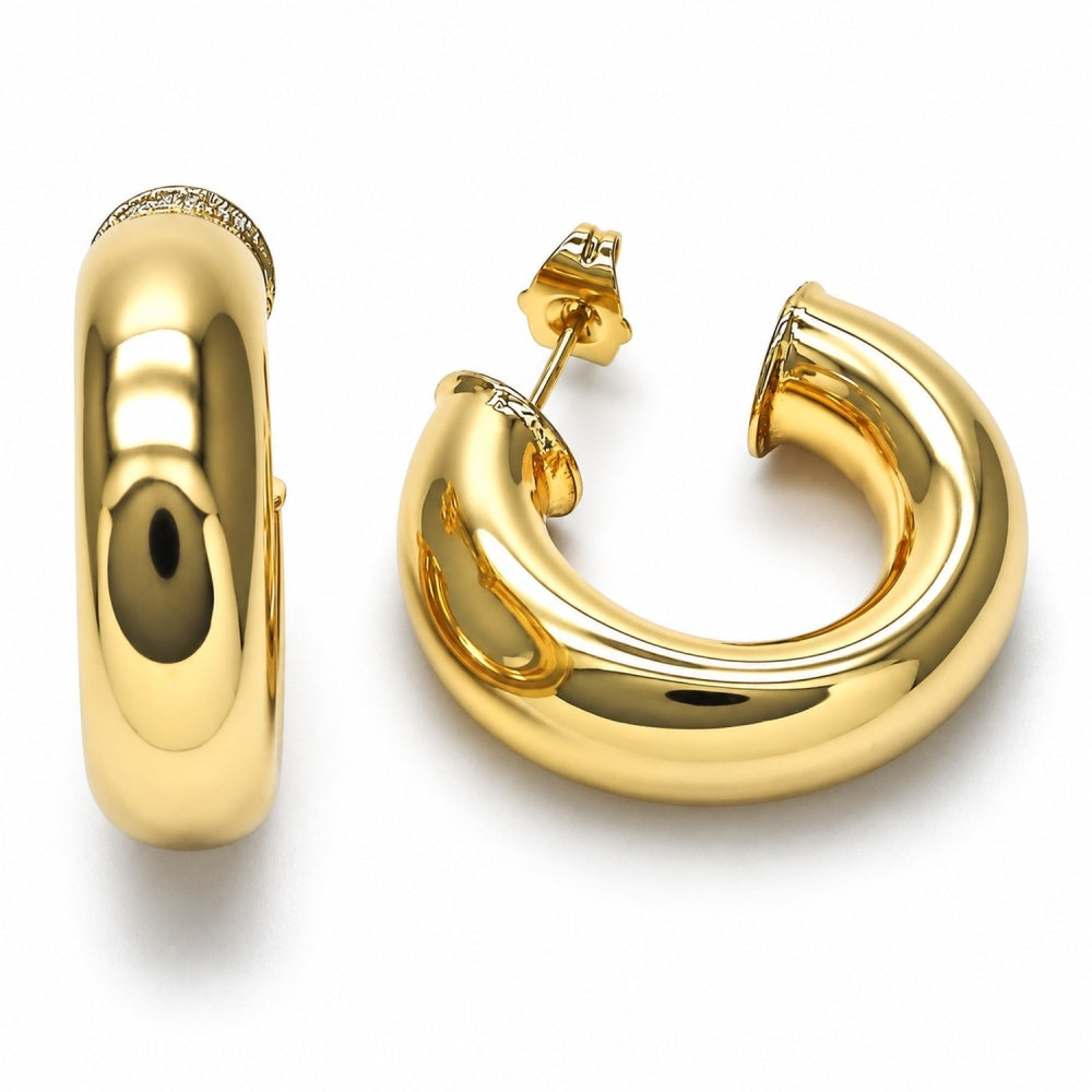 Oro Laminado Medium Hoop, Gold Filled Style Hollow Design, Polished, Golden Finish