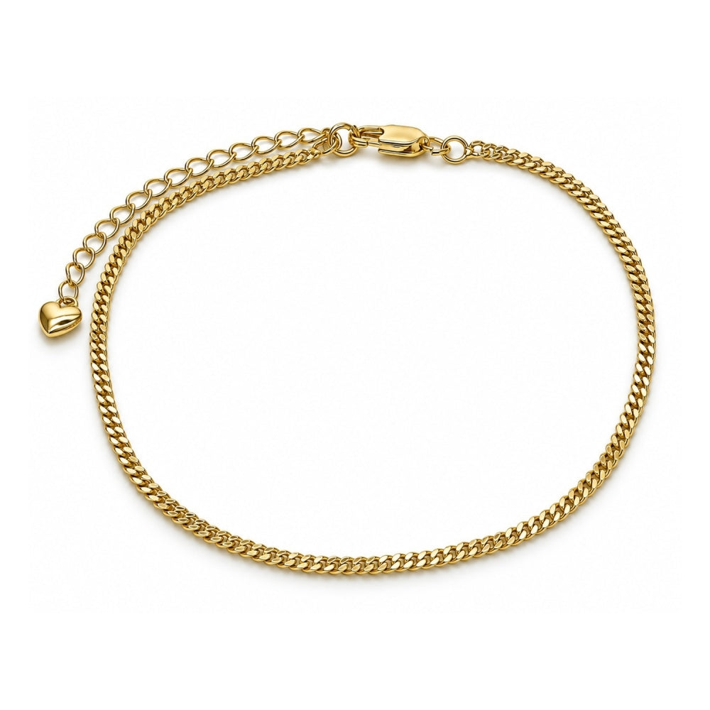 Oro Laminado Basic Anklet, Gold Filled Style Miami Cuban Design, Diamond Cutting Finish, Golden Finish