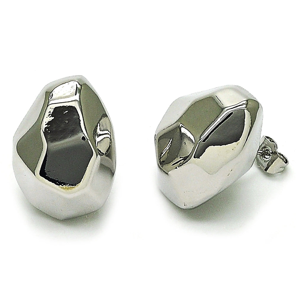 Rhodium Gold Filled Stud Earring, Hollow Design, Polished, Rhodium Finish
