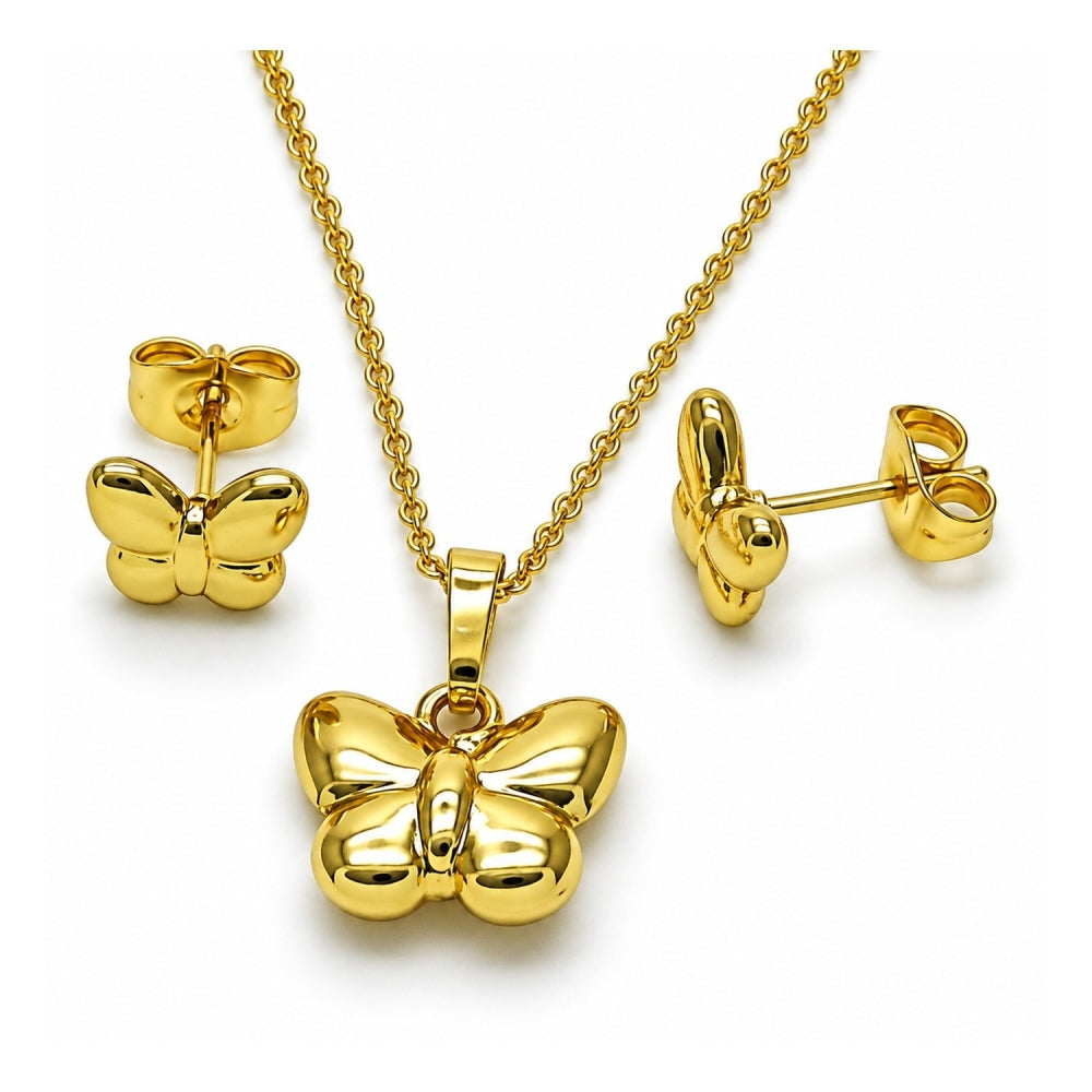 Oro Laminado Earring and Pendant Adult Set, Gold Filled Style Butterfly Design, Polished, Golden Finish
