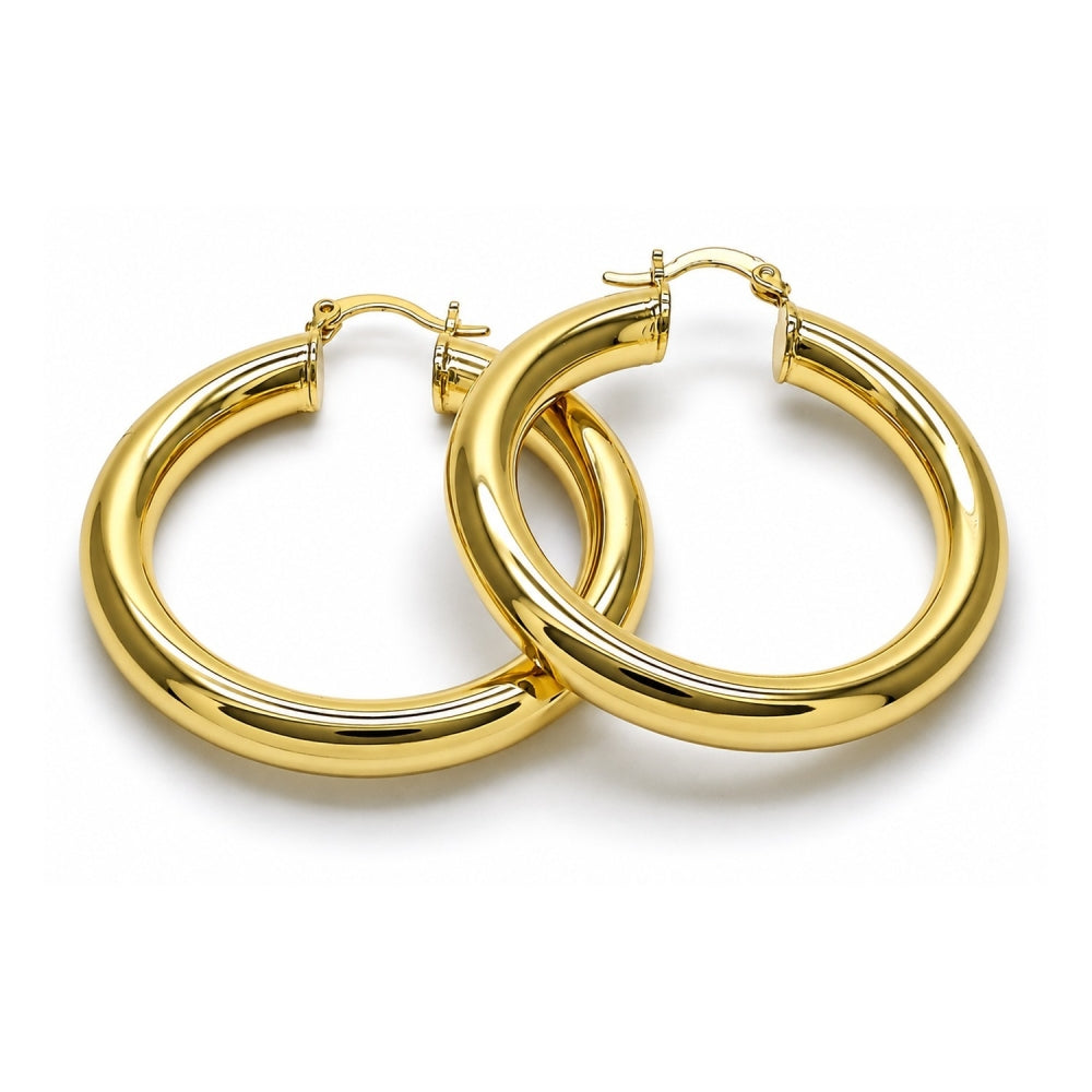 Oro Laminado Medium Hoop, Gold Filled Style Hollow Design, Polished, Golden Finish