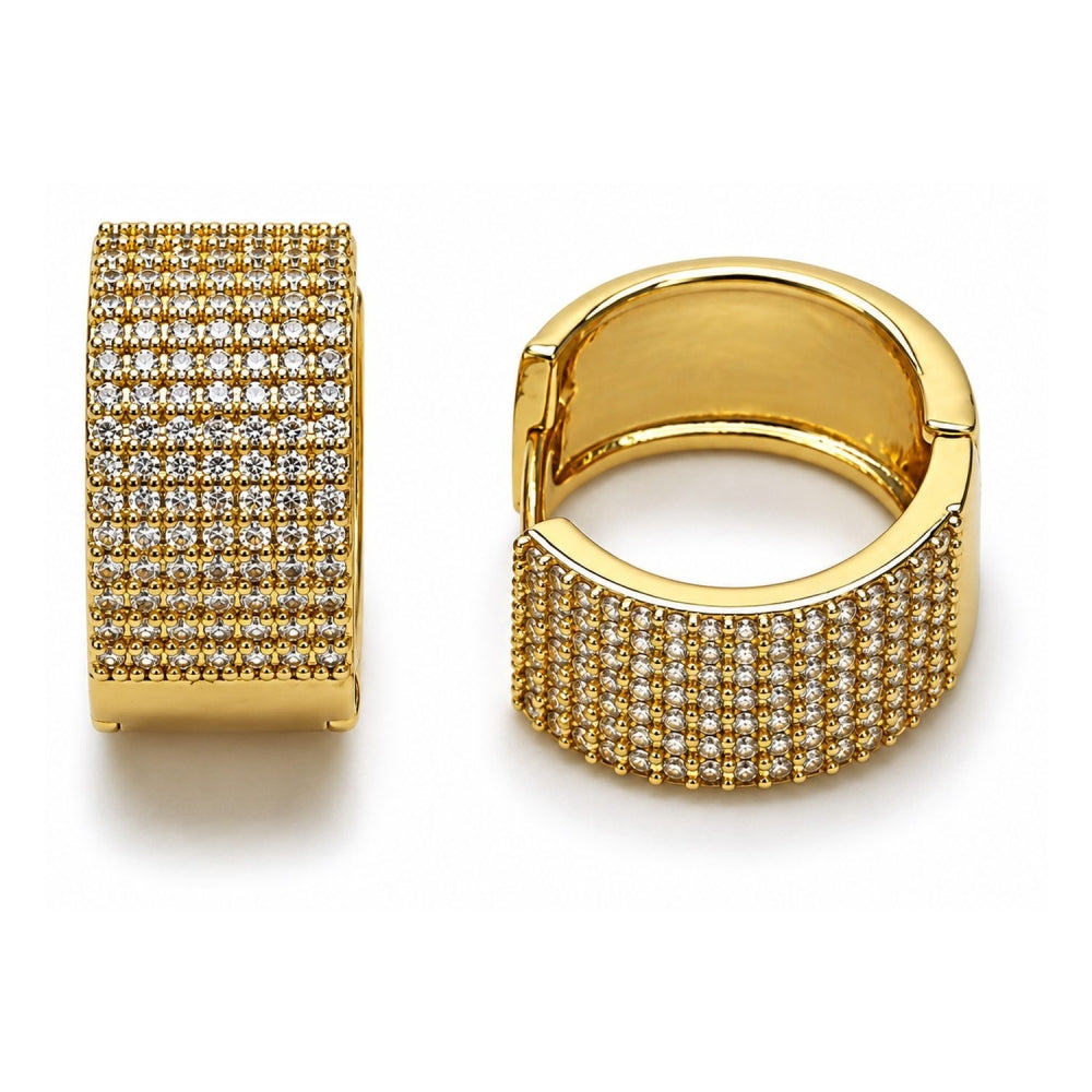 Oro Laminado Huggie Hoop, Gold Filled Style with White Cubic Zirconia, Polished, Golden Finish