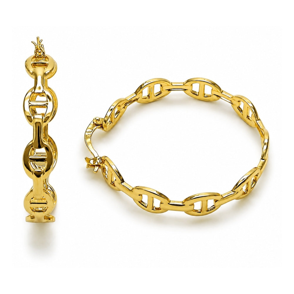 Oro Laminado Medium Hoop, Gold Filled Style Puff Mariner Design, Polished, Golden Finish