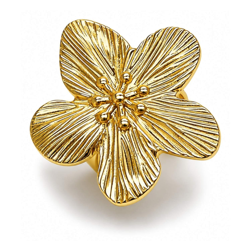 Oro Laminado Elegant Ring, Gold Filled Style Flower Design, Diamond Cutting Finish, Golden Finish