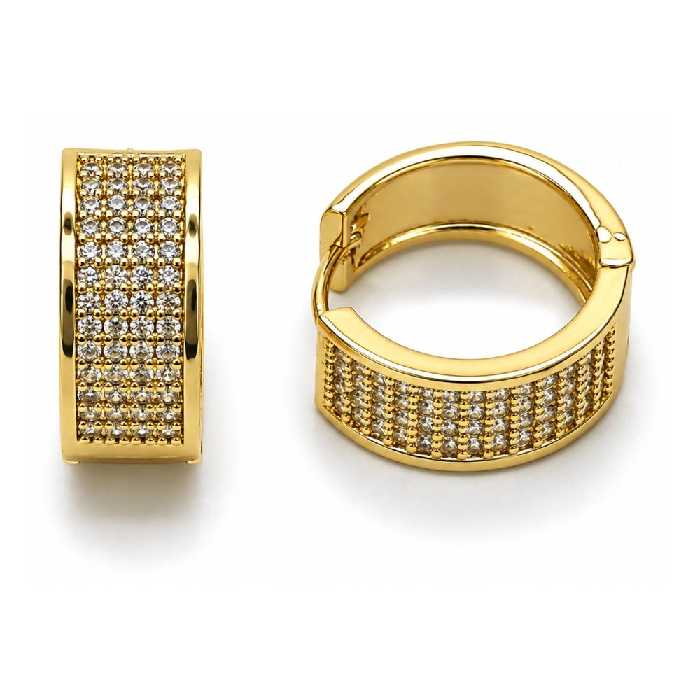 Oro Laminado Huggie Hoop, Gold Filled Style with White Micro Pave, Polished, Golden Finish