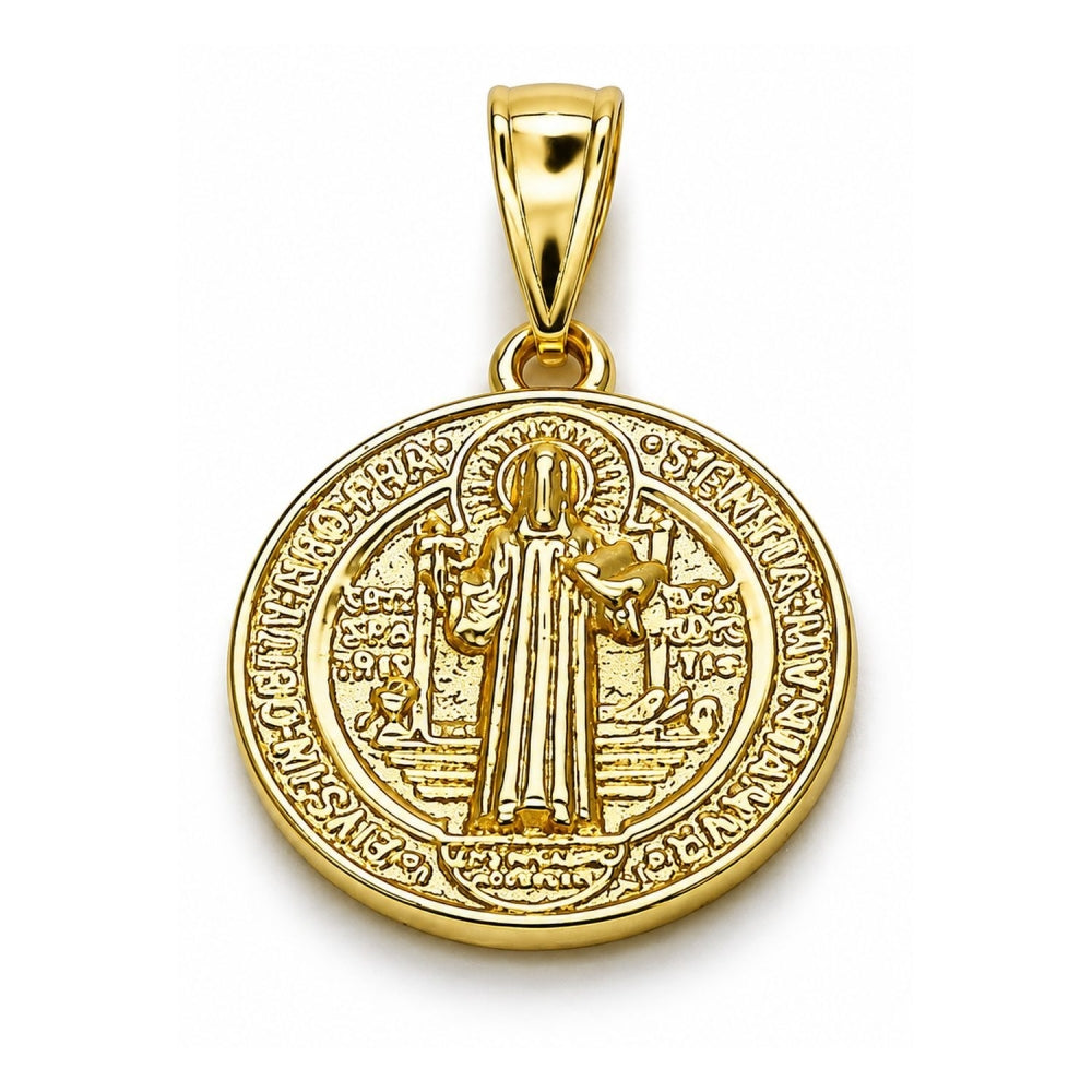 Oro Laminado Religious Pendant, Gold Filled Style San Benito Design, Polished, Golden Finish