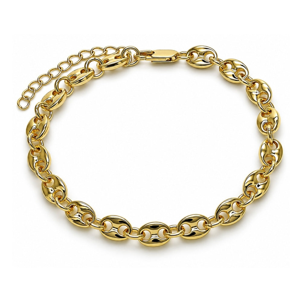 Oro Laminado Fancy Anklet, Gold Filled Style Puff Mariner Design, Polished, Golden Finish