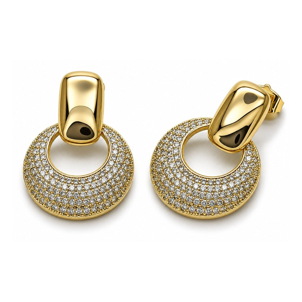 Oro Laminado Dangle Earring, Gold Filled Style with White Cubic Zirconia, Polished, Golden Finish