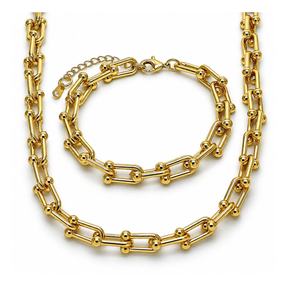 Oro Laminado Necklace and Bracelet, Gold Filled Style Polished, Golden Finish