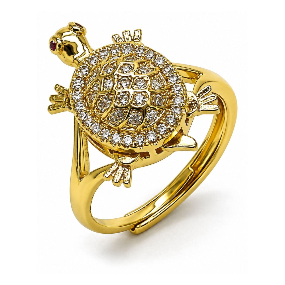 Oro Laminado Multi Stone Ring, Gold Filled Style Turtle Design, with White and Ruby Micro Pave, Polished, Golden Finish