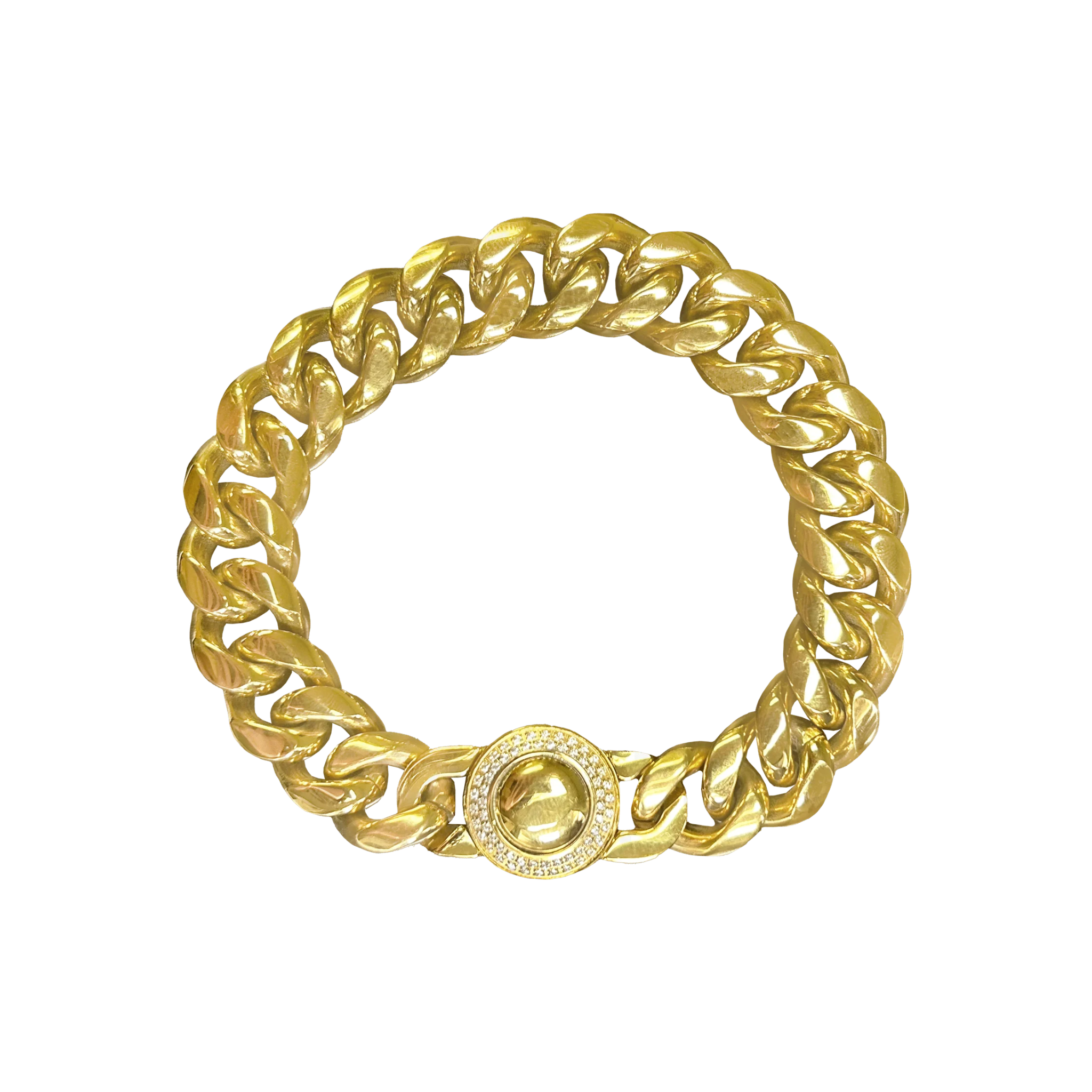 Stainless Steel Cuban Link Bracelet with CZ Circular Buckle