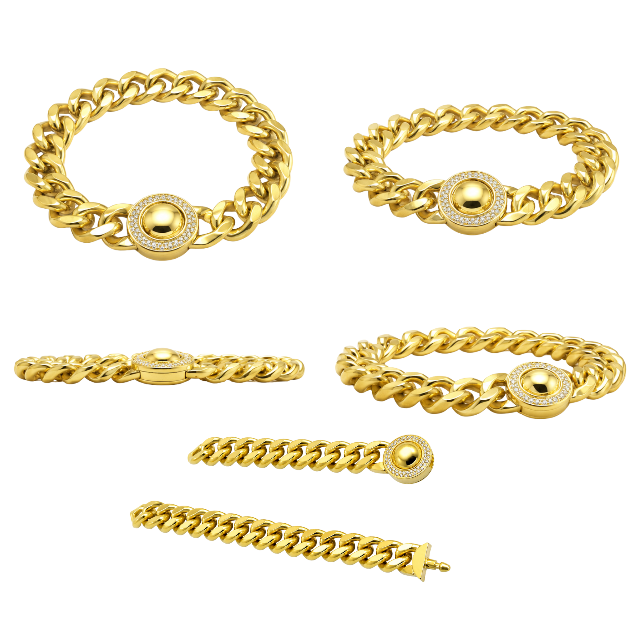 Stainless Steel Cuban Link Bracelet with CZ Circular Buckle