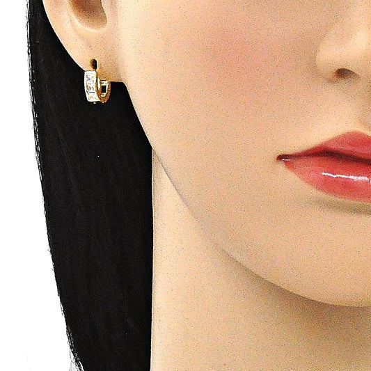 Oro Laminado Huggie Hoop, Gold Filled Style with White Cubic Zirconia, Polished, Golden Finish