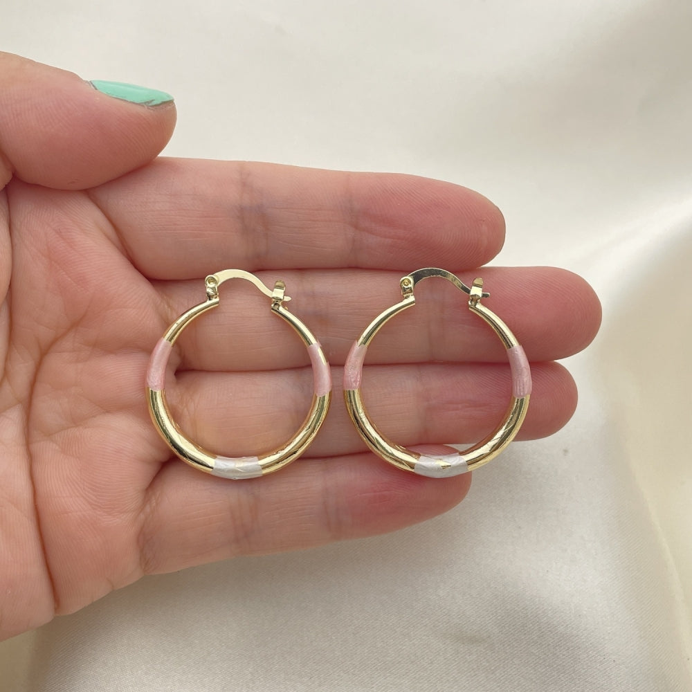 Oro Laminado Medium Hoop, Gold Filled Style Hollow Design, Diamond Cutting Finish, Tricolor