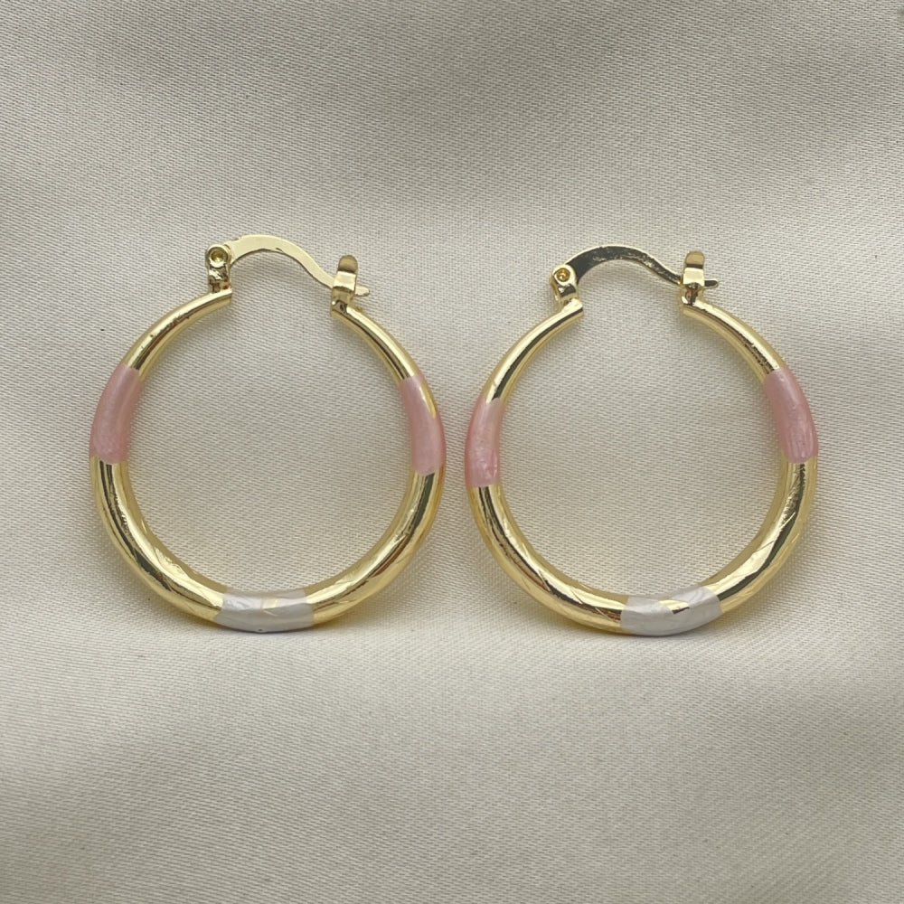 Oro Laminado Medium Hoop, Gold Filled Style Hollow Design, Diamond Cutting Finish, Tricolor