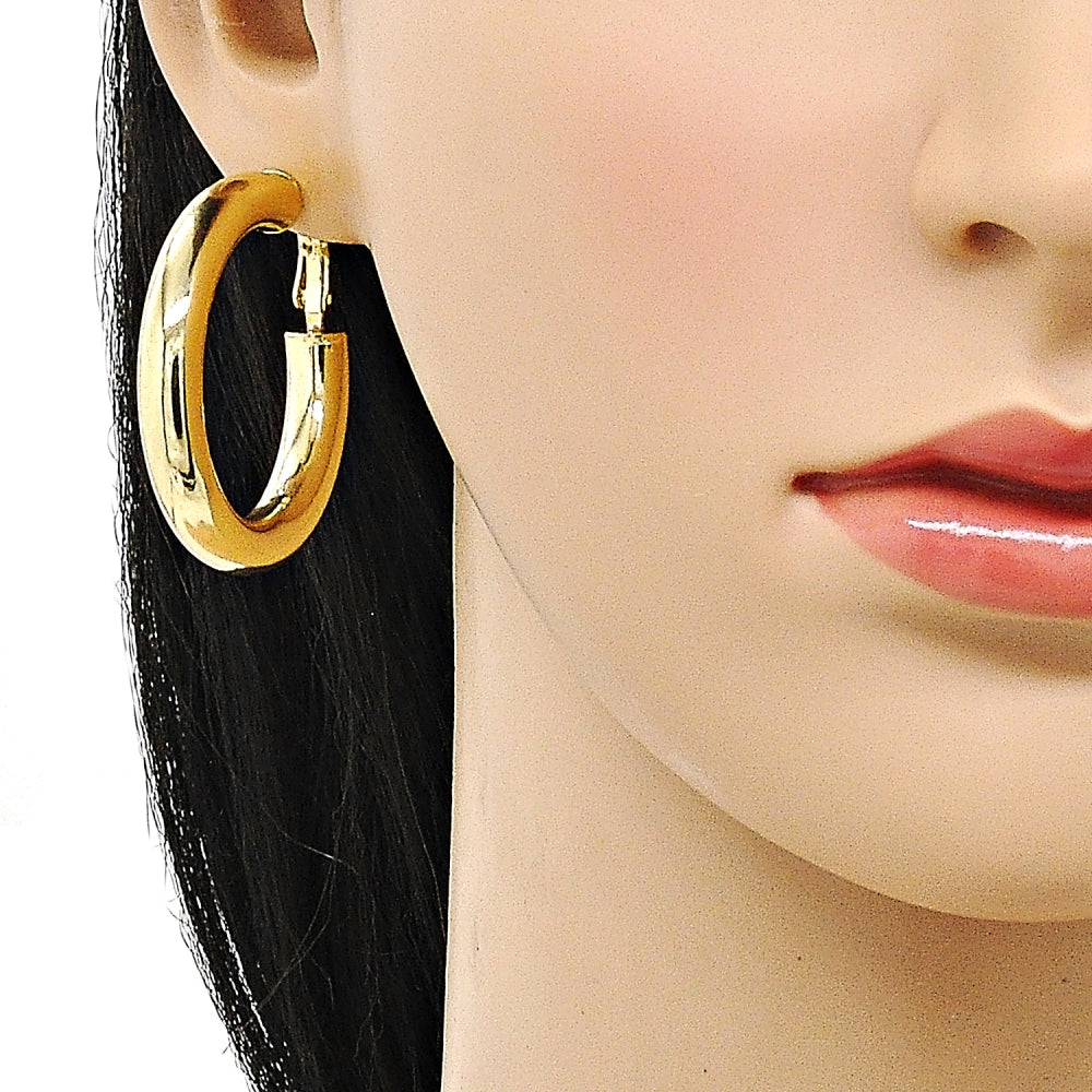 Oro Laminado Medium Hoop, Gold Filled Style Hollow Design, Polished, Golden Finish