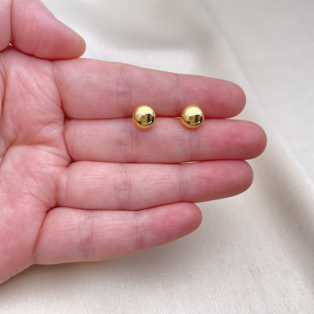 Oro Laminado Stud Earring, Gold Filled Style Ball and Hollow Design, Polished, Golden Finish