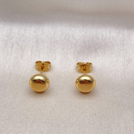 Oro Laminado Stud Earring, Gold Filled Style Ball and Hollow Design, Polished, Golden Finish