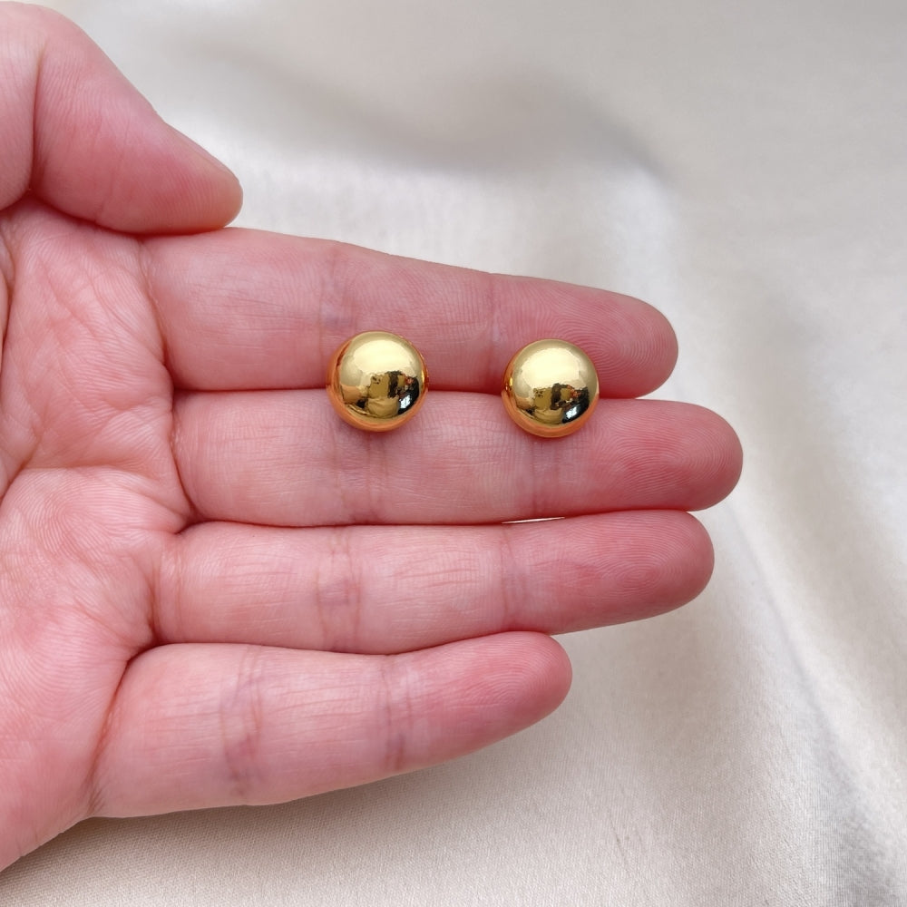 Oro Laminado Stud Earring, Gold Filled Style Ball and Hollow Design, Polished, Golden Finish