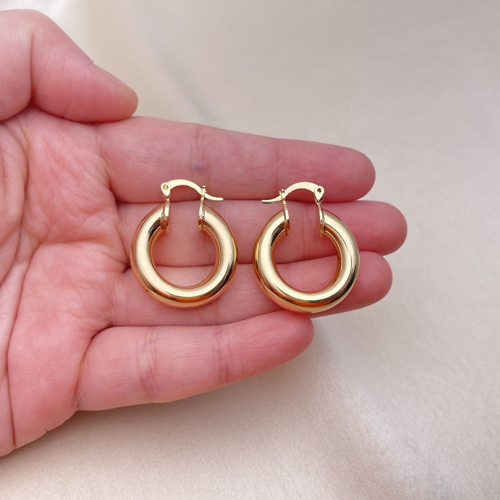 Oro Laminado Small Hoop, Gold Filled Style Hollow Design, Polished, Golden Finish