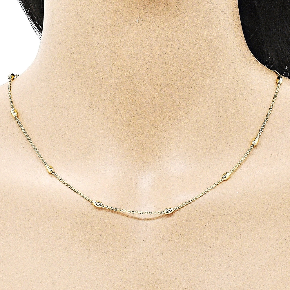 Oro Laminado Basic Necklace, Gold Filled Style Rolo and Ball Design, Polished, Golden Finish