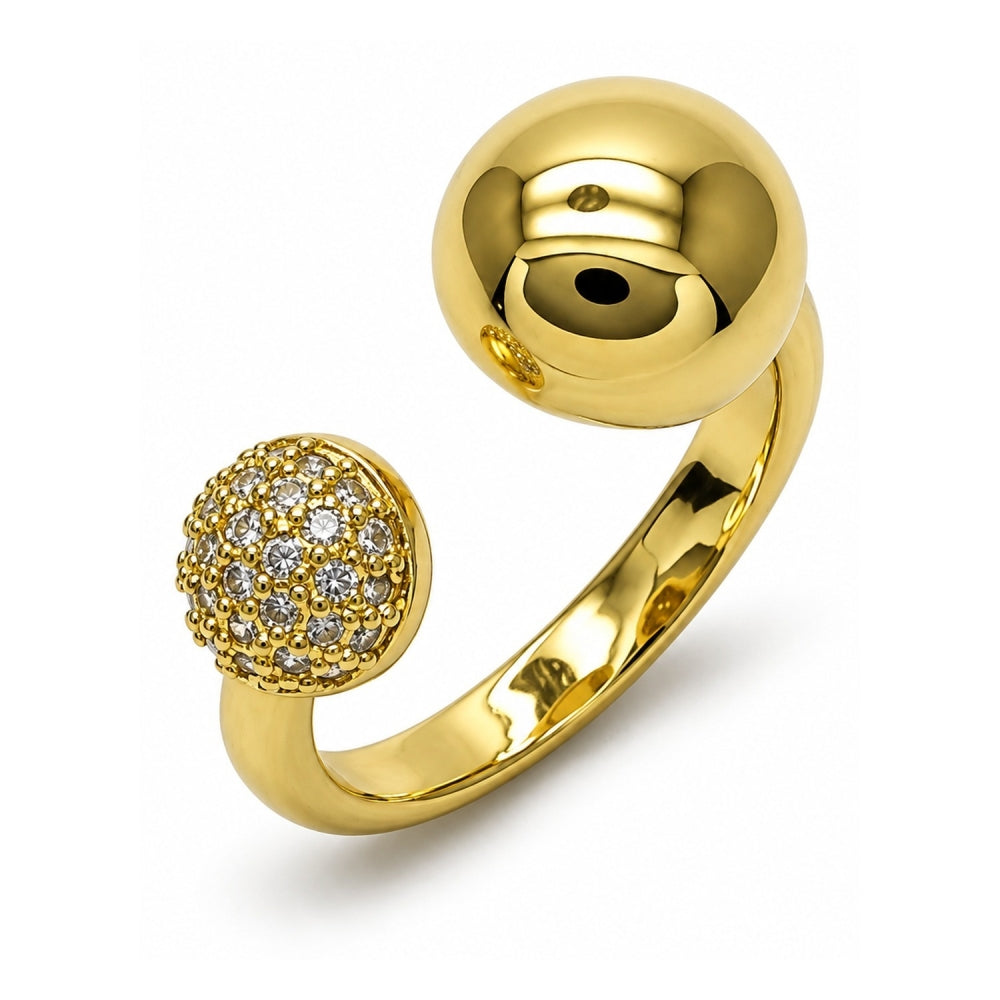 Oro Laminado Multi Stone Ring, Gold Filled Style Ball Design, with White Micro Pave, Polished, Golden Finish