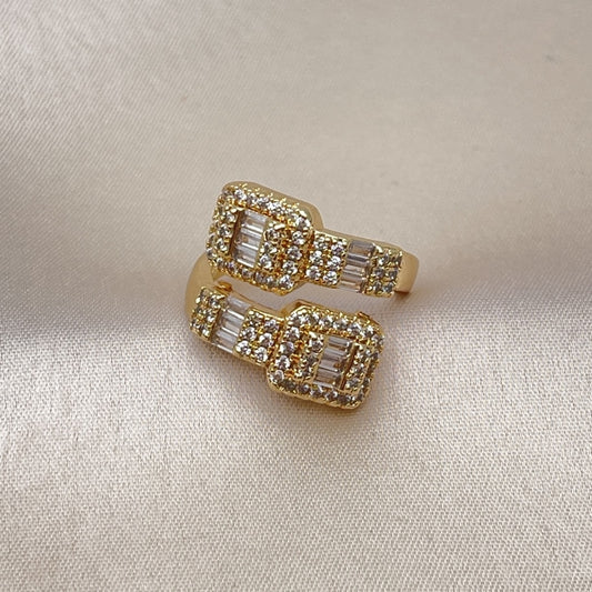 Oro Laminado Multi Stone Ring, Gold Filled Style Baguette and Cluster Design, with White Cubic Zirconia and White Micro Pave, Polished, Golden Finish
