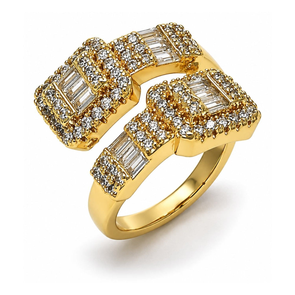 Oro Laminado Multi Stone Ring, Gold Filled Style Baguette and Cluster Design, with White Cubic Zirconia and White Micro Pave, Polished, Golden Finish