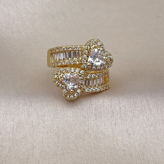 Oro Laminado Multi Stone Ring, Gold Filled Style Heart and Baguette Design, with White Cubic Zirconia and White Micro Pave, Polished, Golden Finish