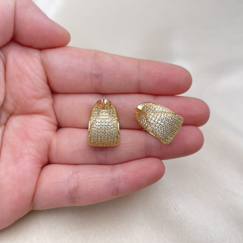 Oro Laminado Huggie Hoop, Gold Filled Style with White Micro Pave, Polished, Golden Finish