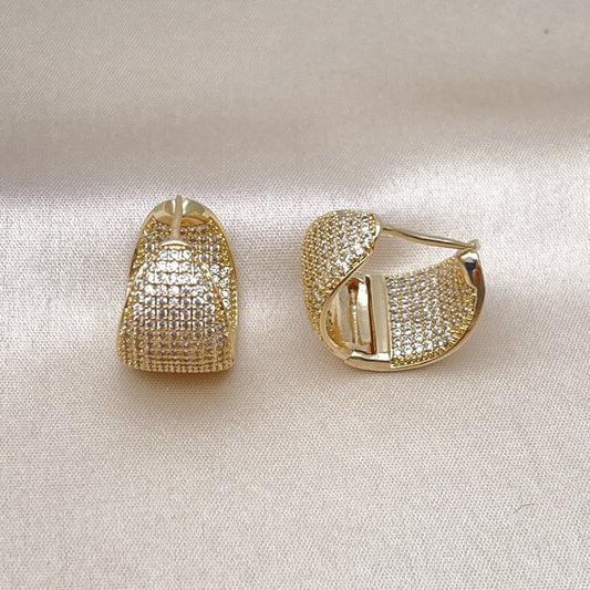 Oro Laminado Huggie Hoop, Gold Filled Style with White Micro Pave, Polished, Golden Finish