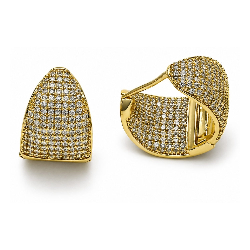 Oro Laminado Huggie Hoop, Gold Filled Style with White Micro Pave, Polished, Golden Finish