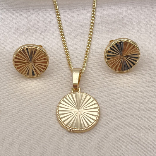 Oro Laminado Earring and Pendant Adult Set, Gold Filled Style Diamond Cutting Finish, Golden Finish