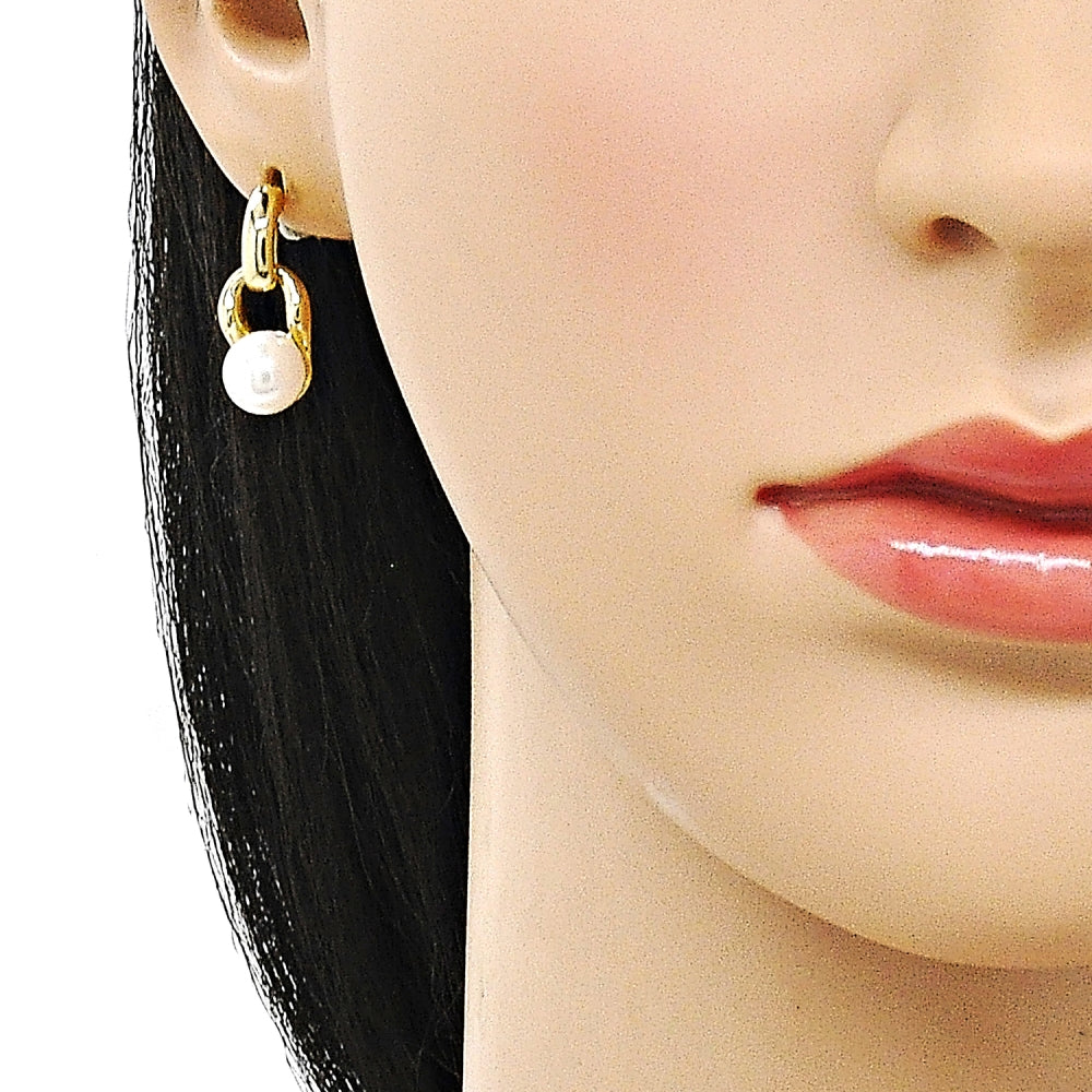 Oro Laminado Stud Earring, Gold Filled Style Ball Design, with Ivory Mother of Pearl, Polished, Golden Finish