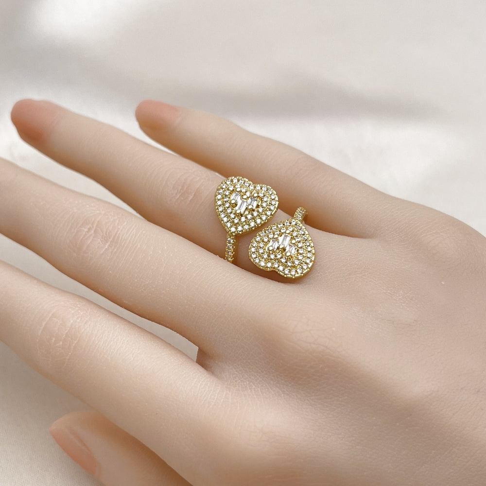 Oro Laminado Multi Stone Ring, Gold Filled Style Heart and Baguette Design, with White Cubic Zirconia and White Micro Pave, Polished, Golden Finish