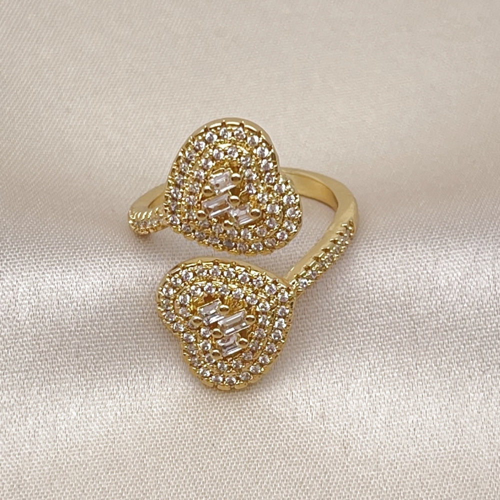 Oro Laminado Multi Stone Ring, Gold Filled Style Heart and Baguette Design, with White Cubic Zirconia and White Micro Pave, Polished, Golden Finish