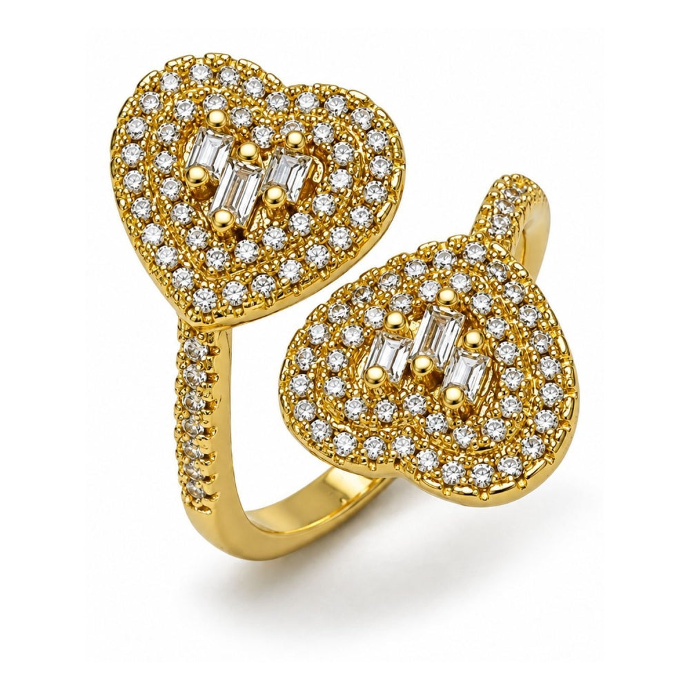 Oro Laminado Multi Stone Ring, Gold Filled Style Heart and Baguette Design, with White Cubic Zirconia and White Micro Pave, Polished, Golden Finish
