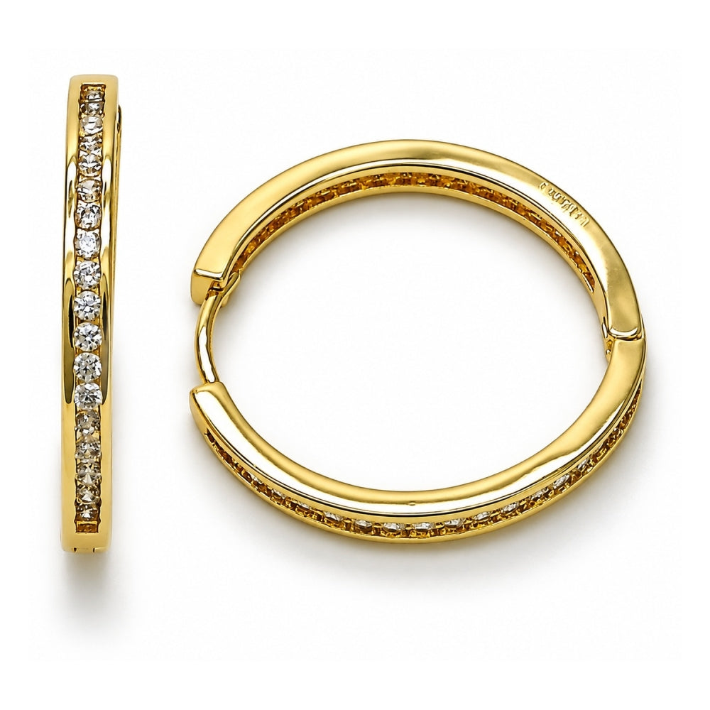 Oro Laminado Huggie Hoop, Gold Filled Style with White Cubic Zirconia, Polished, Golden Finish