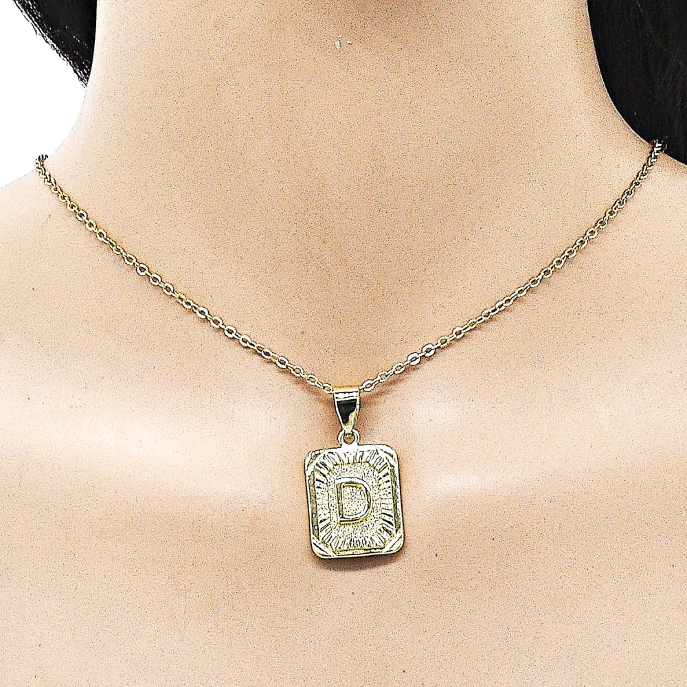 Oro Laminado Fancy Pendant, Gold Filled Style Initials Design, Diamond Cutting Finish, Golden Finish