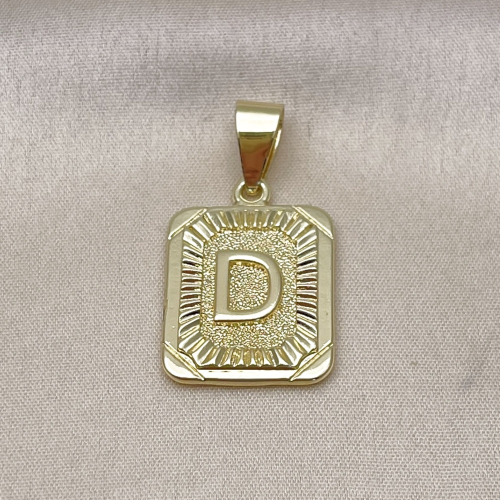 Oro Laminado Fancy Pendant, Gold Filled Style Initials Design, Diamond Cutting Finish, Golden Finish