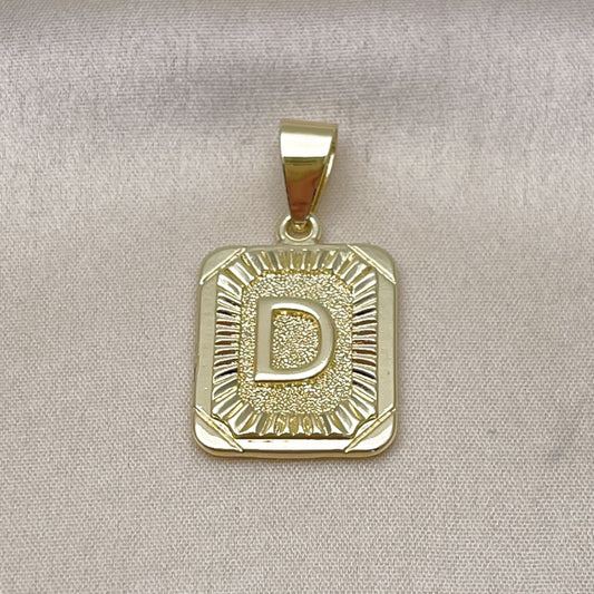 Oro Laminado Fancy Pendant, Gold Filled Style Initials Design, Diamond Cutting Finish, Golden Finish