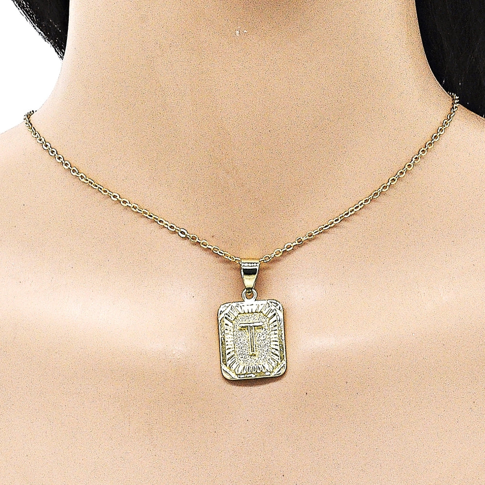 Oro Laminado Fancy Pendant, Gold Filled Style Initials Design, Diamond Cutting Finish, Golden Finish