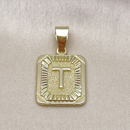Oro Laminado Fancy Pendant, Gold Filled Style Initials Design, Diamond Cutting Finish, Golden Finish