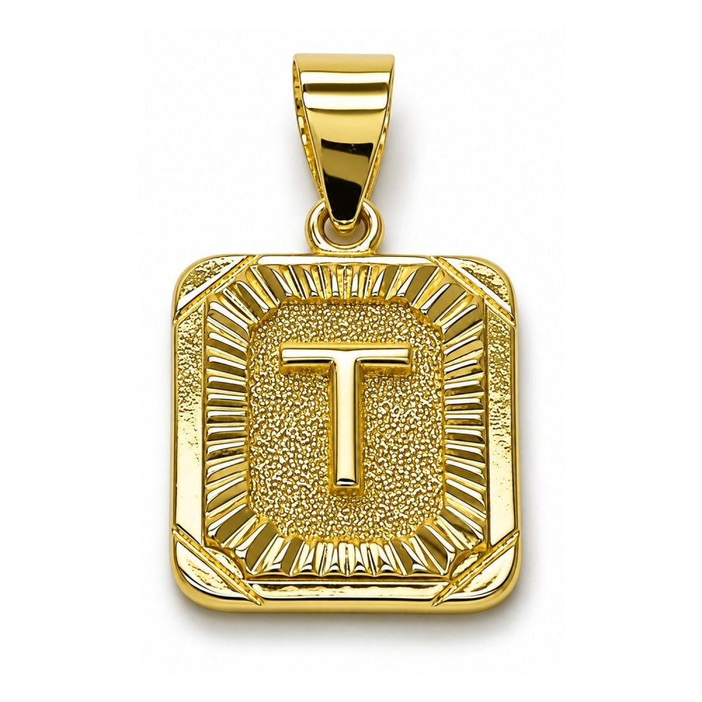 Oro Laminado Fancy Pendant, Gold Filled Style Initials Design, Diamond Cutting Finish, Golden Finish