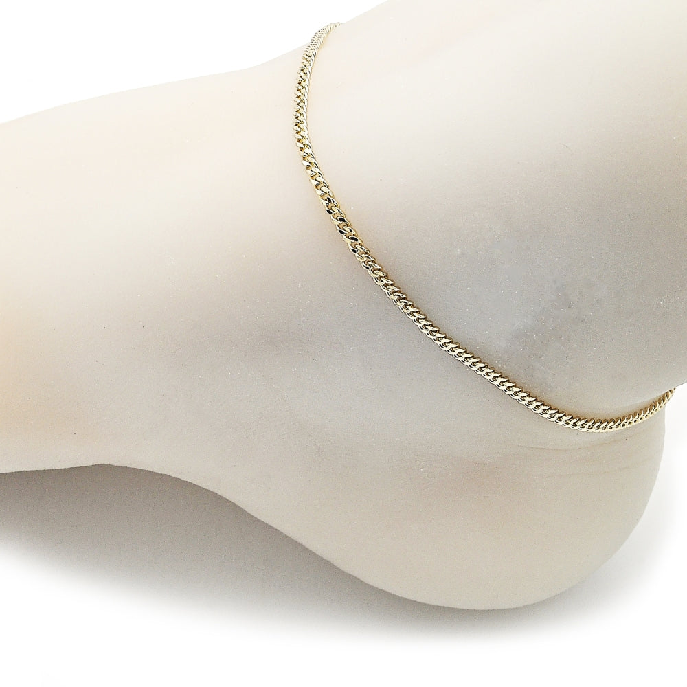Oro Laminado Basic Anklet, Gold Filled Style Miami Cuban Design, Diamond Cutting Finish, Golden Finish