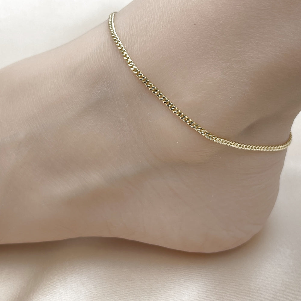 Oro Laminado Basic Anklet, Gold Filled Style Miami Cuban Design, Diamond Cutting Finish, Golden Finish