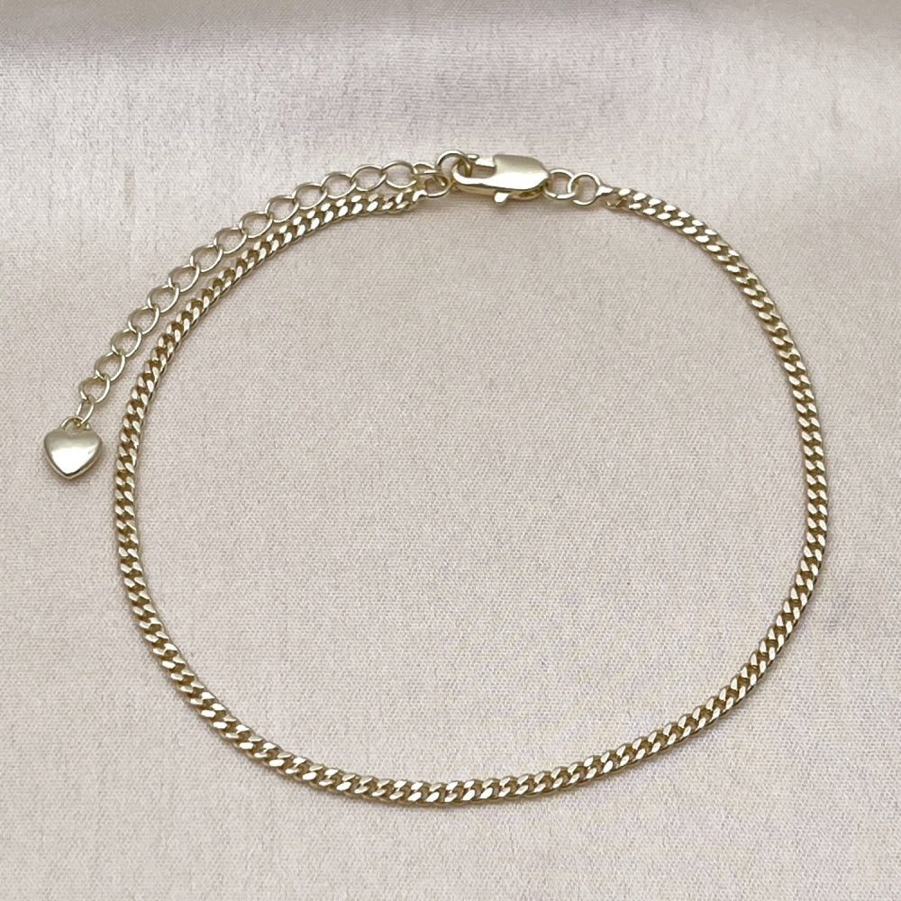 Oro Laminado Basic Anklet, Gold Filled Style Miami Cuban Design, Diamond Cutting Finish, Golden Finish